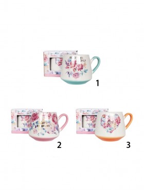 Floral Print Mug Cups (3pcs) With Gift Box 350ml (12oz)